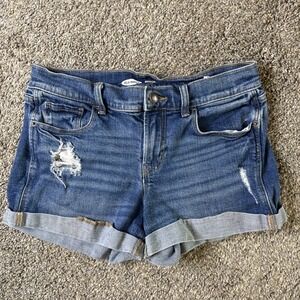 Old Navy Women's Boyfriend Mid Rise Denim Shorts Blue Distressed Cuffed Size 2